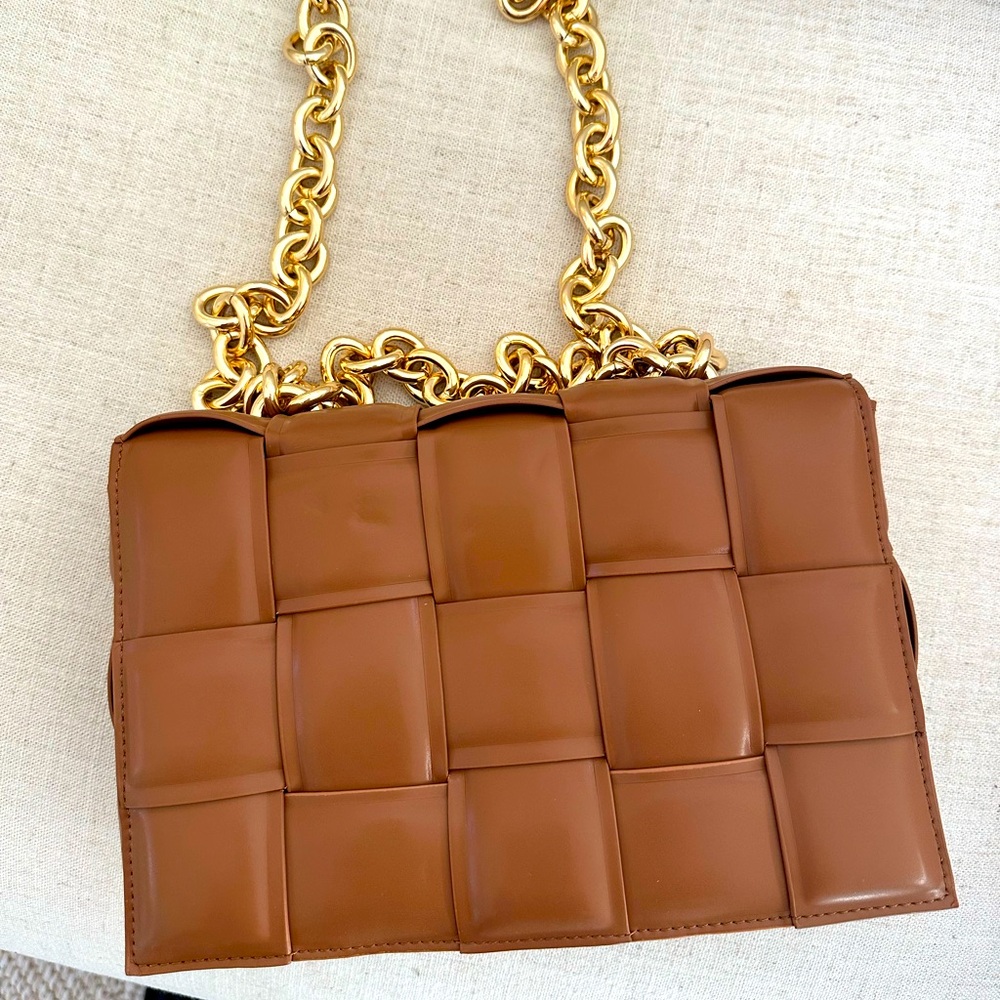 REVOLVE Brown Shoulder Bag with Gold Chain